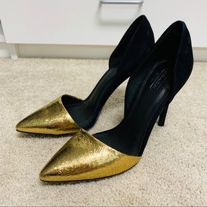 Brand new Coach gold and black suede heels